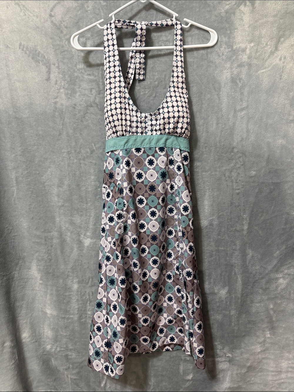 Ascend Mint Green, Teal, White and Gray Patterned Midi Dress